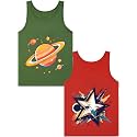 Boys Tank Top 100% Combed Cotton Tagless Cute Design Colorful 2-Pack 2T-16Y