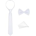 Boys Tie Set, Bow Tie &amp; Pre-Tied Zipper Necktie, Pocket Square