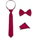 Boys Tie Set, Bow Tie &amp; Pre-Tied Zipper Necktie, Pocket Square