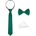 Boys Tie Set, Bow Tie &amp; Pre-Tied Zipper Necktie, Pocket Square