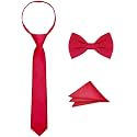 Boys Tie Set, Bow Tie &amp; Pre-Tied Zipper Necktie, Pocket Square