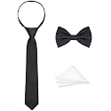 Boys Tie Set, Bow Tie & Pre-Tied Zipper Necktie, Pocket Square