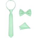 Boys Tie Set, Bow Tie &amp; Pre-Tied Zipper Necktie, Pocket Square