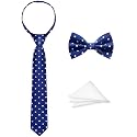 Boys Tie Set, Bow Tie &amp; Pre-Tied Zipper Necktie, Pocket Square