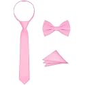 Boys Tie Set, Bow Tie &amp; Pre-Tied Zipper Necktie, Pocket Square