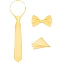 Boys Tie Set, Bow Tie &amp; Pre-Tied Zipper Necktie, Pocket Square