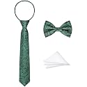 Boys Tie Set, Bow Tie &amp; Pre-Tied Zipper Necktie, Pocket Square