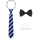 Boys Tie Set, Bow Tie &amp; Pre-Tied Zipper Necktie, Pocket Square