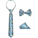 Boys Tie Set, Bow Tie &amp; Pre-Tied Zipper Necktie, Pocket Square