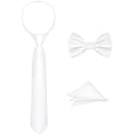 Boys Tie Set, Bow Tie &amp; Pre-Tied Zipper Necktie, Pocket Square