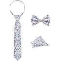 Boys Tie Set, Bow Tie &amp; Pre-Tied Zipper Necktie, Pocket Square