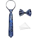Boys Tie Set, Bow Tie &amp; Pre-Tied Zipper Necktie, Pocket Square