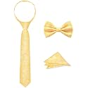 Boys Tie Set, Bow Tie &amp; Pre-Tied Zipper Necktie, Pocket Square