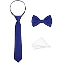 Boys Tie Set, Bow Tie & Pre-Tied Zipper Necktie, Pocket Square