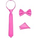 Boys Tie Set, Bow Tie &amp; Pre-Tied Zipper Necktie, Pocket Square