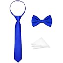 Boys Tie Set, Bow Tie & Pre-Tied Zipper Necktie, Pocket Square