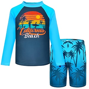 boys two piece rash guard swimsuits kids short sleeve swimwear sets quick dry bathing suit 3-10 years