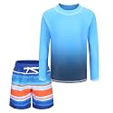 Boys Two Piece Rash Guard Swimsuits Set with Swim Trunk Kids Long Sleeve Bathing Suit Swimwear Set