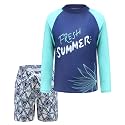 Boys Two Piece Rash Guard Swimsuits Set with Swim Trunk Kids Long Sleeve Bathing Suit Swimwear Set