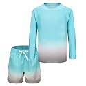 Boys Two Piece Rash Guard Swimsuits Set with Swim Trunk Kids Long Sleeve Bathing Suit Swimwear Set