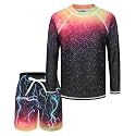 Boys Two Piece Rash Guard Swimsuits Set with Swim Trunk Kids Long Sleeve Bathing Suit Swimwear Set