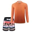 Boys Two Piece Rash Guard Swimsuits Set with Swim Trunk Kids Long Sleeve Bathing Suit Swimwear Set