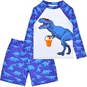 Boys Two Piece Rash Guard Swimsuits Kids Short Sleeve Swimwear Sets Quick Dry Bathing Suit 3-10 Years
