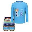 Boys Two Piece Rash Guard Swimsuits Set with Swim Trunk Kids Long Sleeve Bathing Suit Swimwear Set