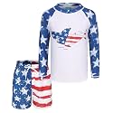 Boys Two Piece Rash Guard Swimsuits Set with Swim Trunk Kids Long Sleeve Bathing Suit Swimwear Set