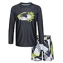Boys Two Piece Rash Guard Swimsuits Set with Swim Trunk Kids Long Sleeve Bathing Suit Swimwear Set