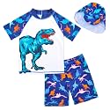 Boys Two Piece Rash Guard Swimsuits Kids Short Sleeve Swimwear Sets Bathing Suit with Sun Hat for 2-6 Years