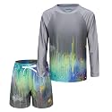 Boys Two Piece Rash Guard Swimsuits Set with Swim Trunk Kids Long Sleeve Bathing Suit Swimwear Set