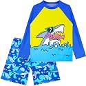 Boys Two Piece Rash Guard Swimsuits Kids Short Sleeve Swimwear Sets Quick Dry Bathing Suit 3-10 Years