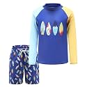 Boys Two Piece Rash Guard Swimsuits Set with Swim Trunk Kids Long Sleeve Bathing Suit Swimwear Set