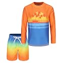 Boys Two Piece Rash Guard Swimsuits Set with Swim Trunk Kids Long Sleeve Bathing Suit Swimwear Set