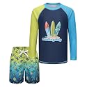 Boys Two Piece Rash Guard Swimsuits Set with Swim Trunk Kids Long Sleeve Bathing Suit Swimwear Set