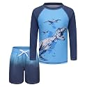 Boys Two Piece Rash Guard Swimsuits Set with Swim Trunk Kids Long Sleeve Bathing Suit Swimwear Set