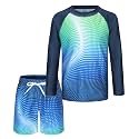Boys Two Piece Rash Guard Swimsuits Set with Swim Trunk Kids Long Sleeve Bathing Suit Swimwear Set