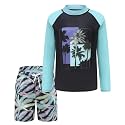 Boys Two Piece Rash Guard Swimsuits Set with Swim Trunk Kids Long Sleeve Bathing Suit Swimwear Set