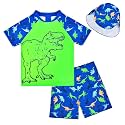 Boys Two Piece Rash Guard Swimsuits Kids Short Sleeve Swimwear Sets Bathing Suit with Sun Hat for 2-6 Years