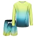 Boys Two Piece Rash Guard Swimsuits Set with Swim Trunk Kids Long Sleeve Bathing Suit Swimwear Set