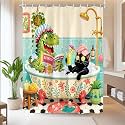 Boziqr Funny Cat Dinosaur Shower Curtain,Cute Animal Spa Bathroom Decor