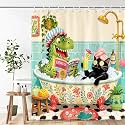 Boziqr Funny Cat Dinosaur Shower Curtain,Cute Animal Spa Bathroom Decor