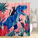 Boziqr Funny Cat Riding Dinosaur Shower Curtain, Boys Kids Bathroom Decor
