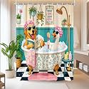 Boziqr Funny Dog Duck Shower Curtain,Cute Animal Spa Bathroom Decor