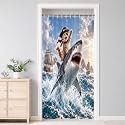 Boziqr Funny Pirate Cat Riding Shark Shower Curtain 36x70 Inch
