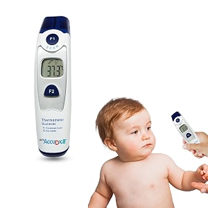 bpl medical technologies accu digit non contact dual infrared thermometer for babies and adults with color coded fever guidance - white