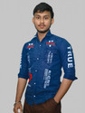 BPTFH Men Printed Solid Casual Blue Shirt