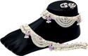 BR Ornaments New Design South Traditional White Stone Gold Plated Ghungroo Anklet Payal Alloy Toe Anklet
