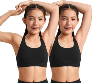 braafee pack of 2 girls sports non padded bra black